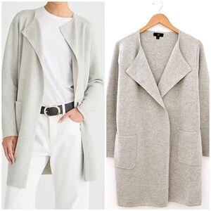 J Crew Juliette Collarless Sweater Long Blazer Preppy Career Gray Large Modern